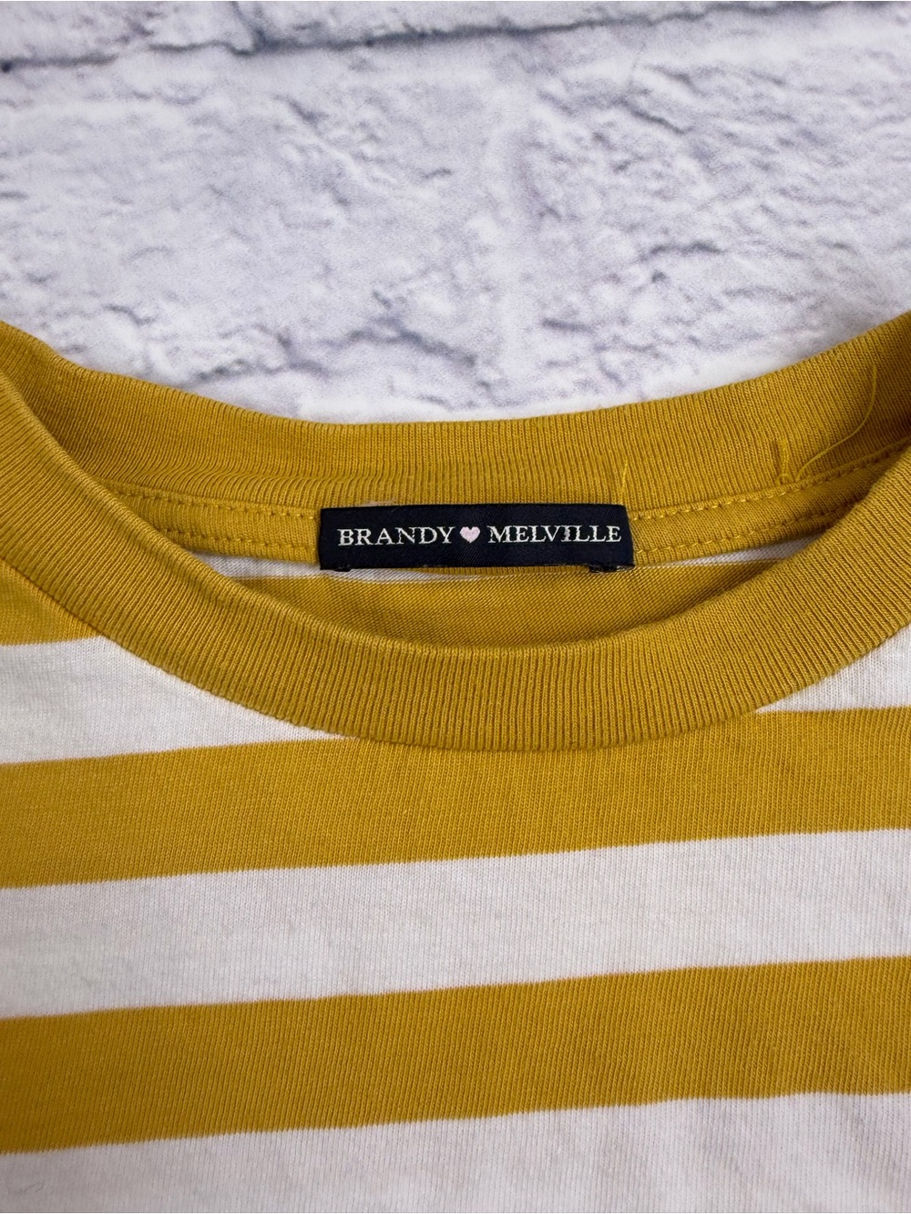 Brandy Melville Mustard Yellow and White Striped Crewneck Long Sleeve. Size M. - Picture 2 of 7